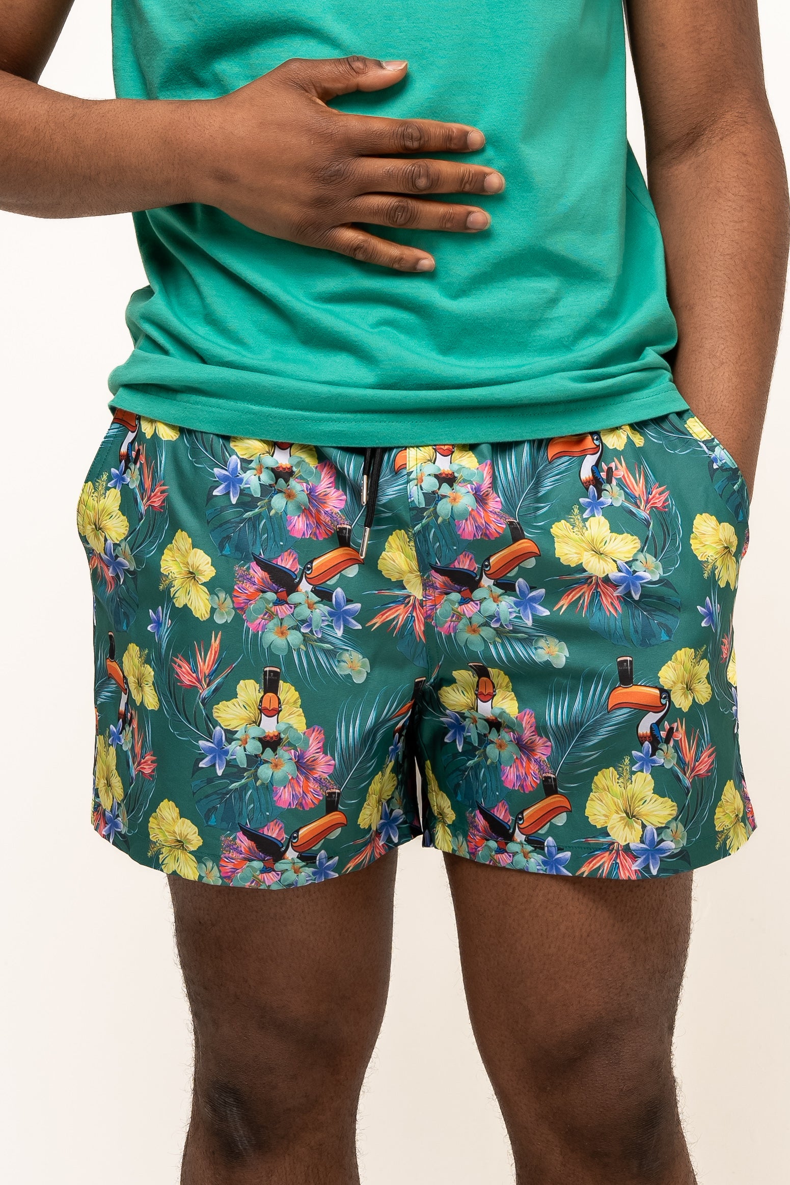 Guinness Toucan Hawaiian Green Beach Shorts