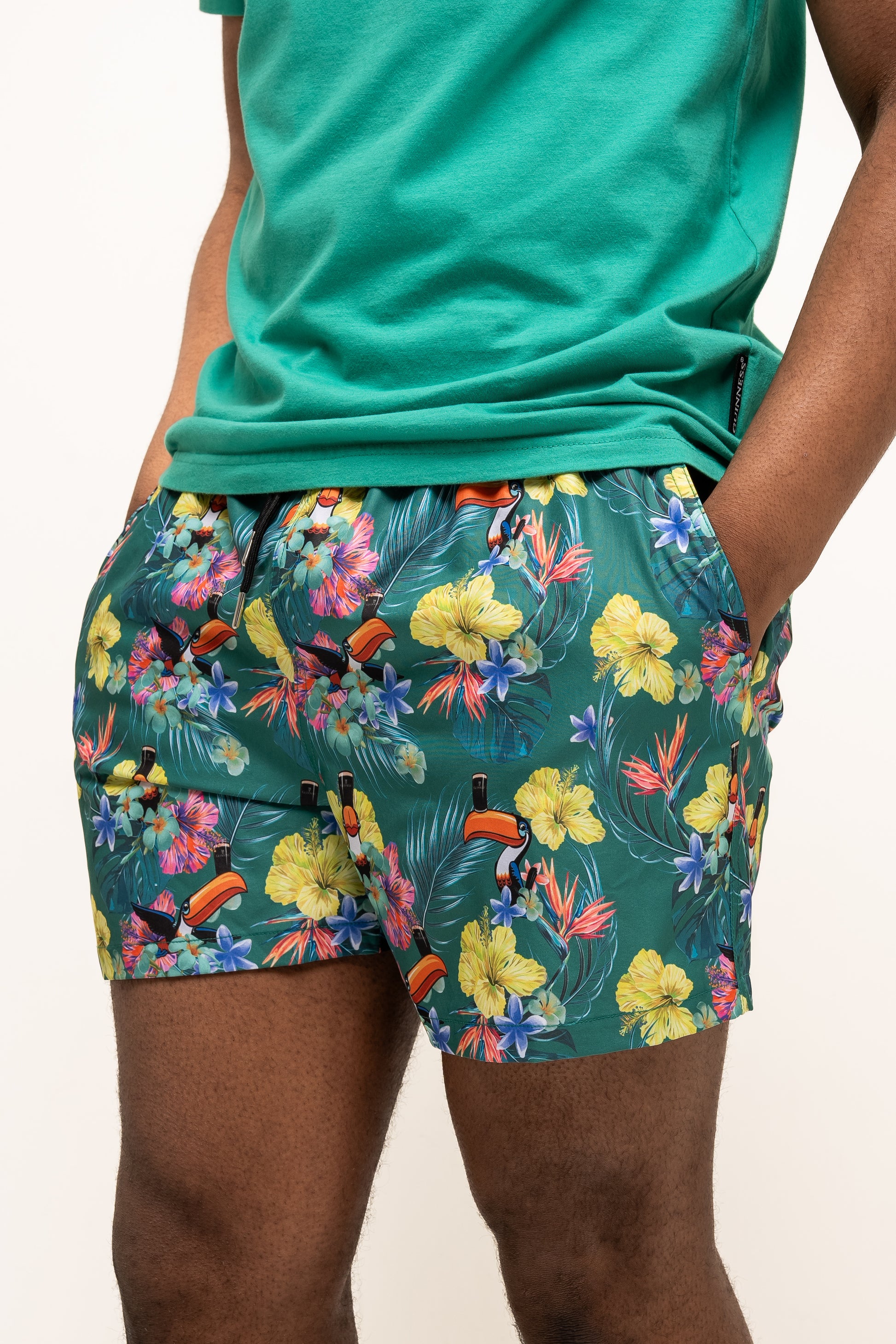 Guinness Toucan Hawaiian Green Beach Shorts