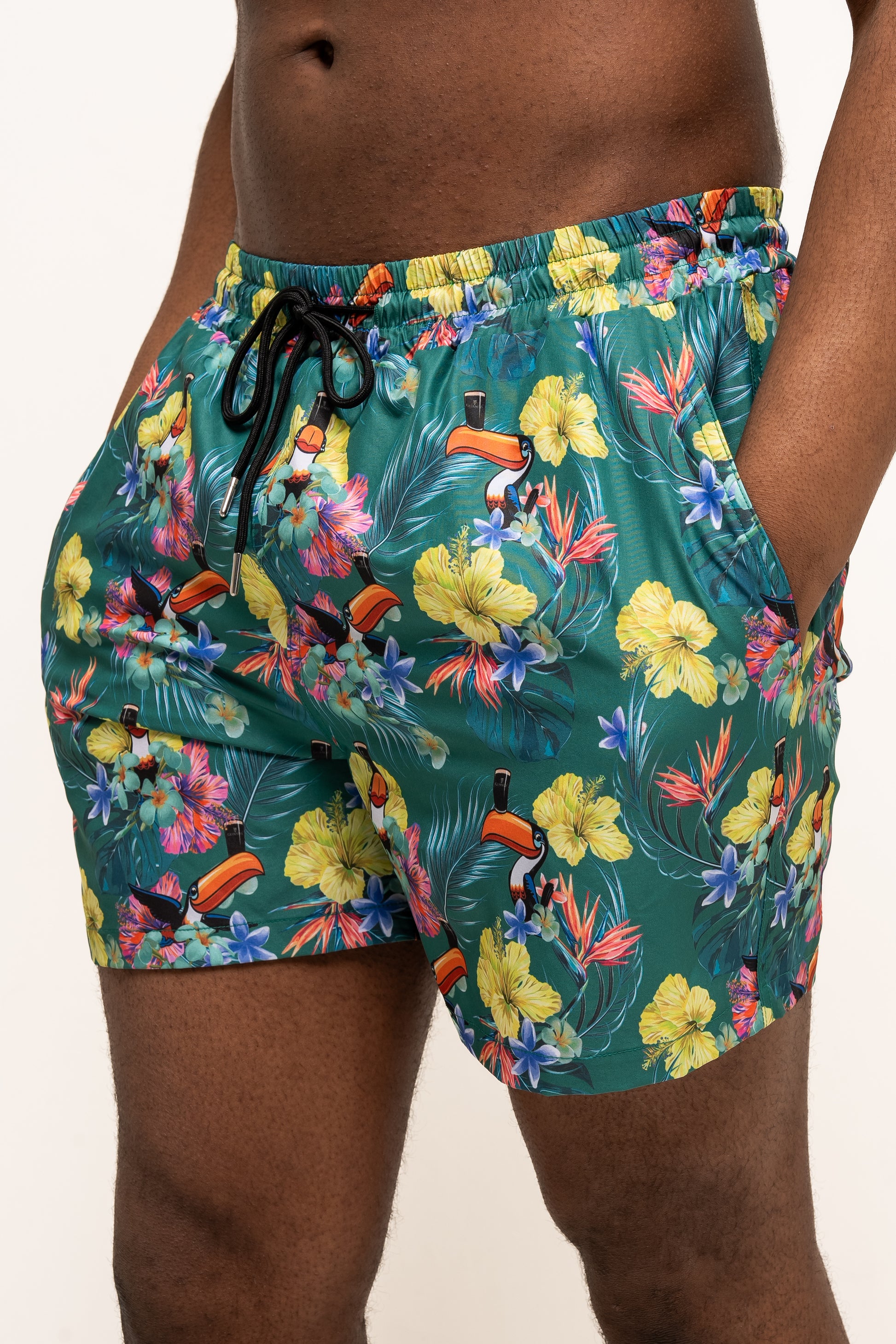 Guinness Toucan Hawaiian Green Beach Shorts