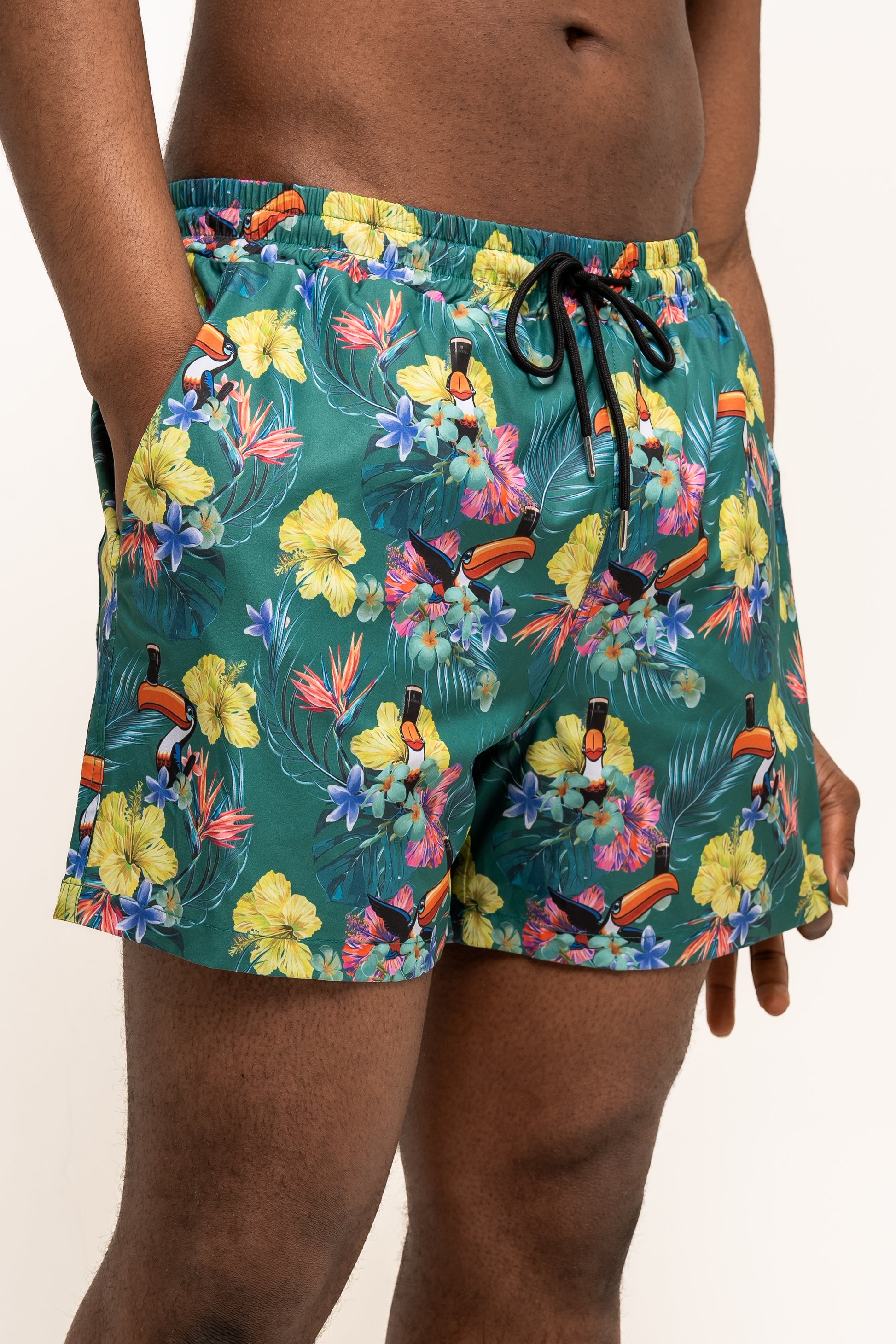 Guinness Toucan Hawaiian Green Beach Shorts