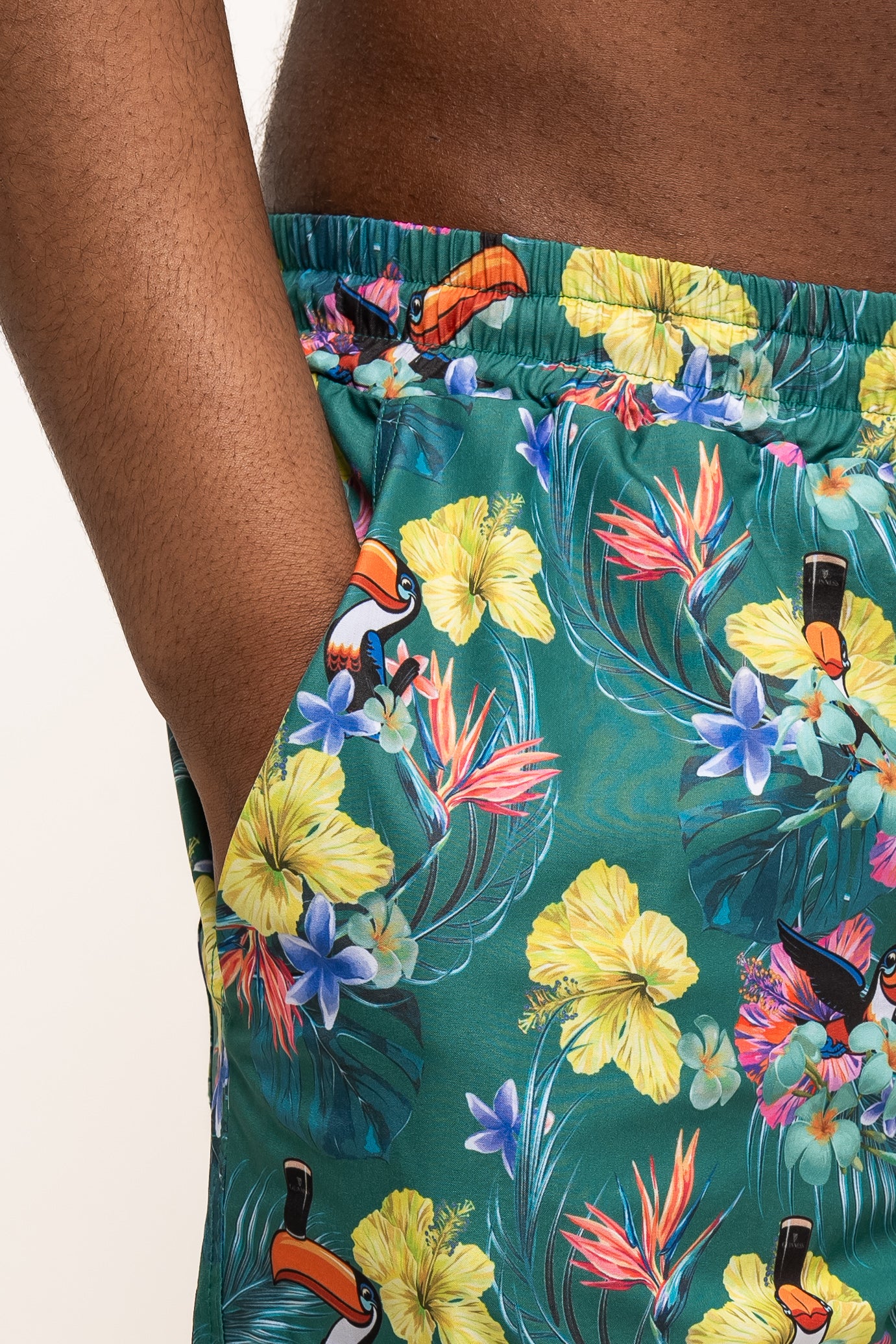 Guinness Toucan Hawaiian Green Beach Shorts