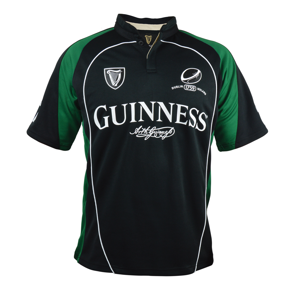 Guinness Black and Green Short sleeve performance Rugby Jersey