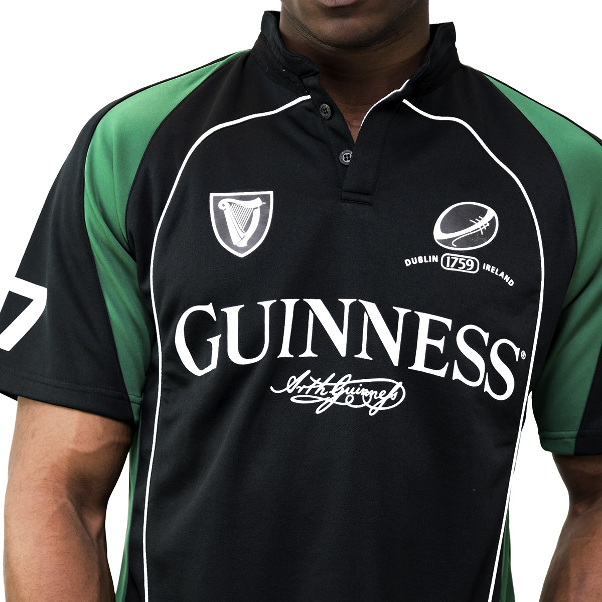Guinness Black and Green Short sleeve performance Rugby Jersey