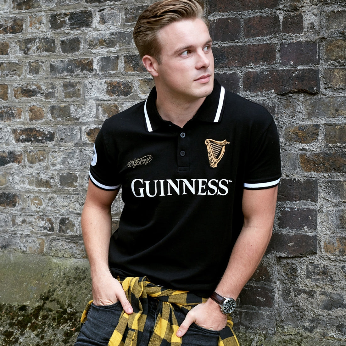Guinness Black 59 White Stripe Color Polo