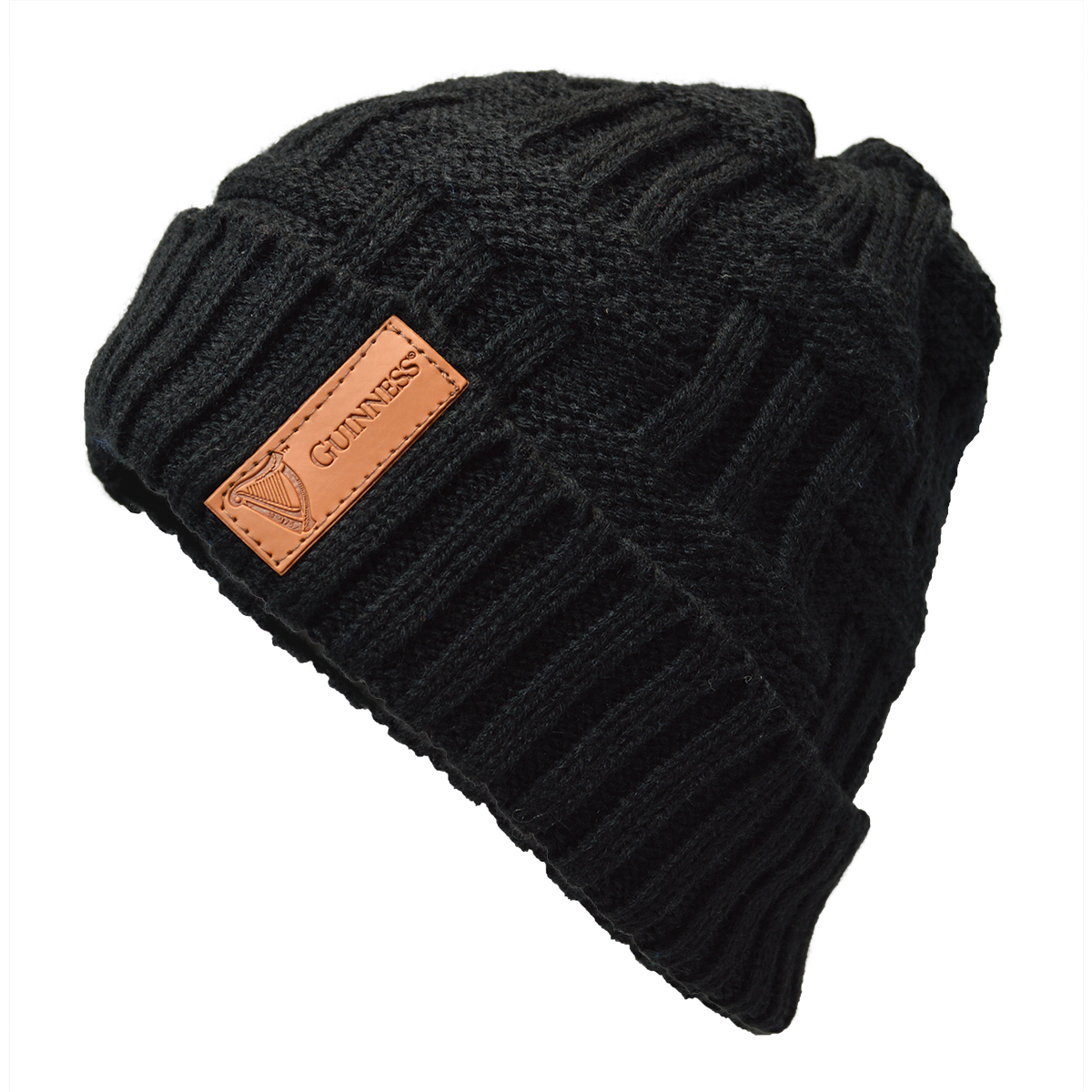 Black Leather Patch Beanie