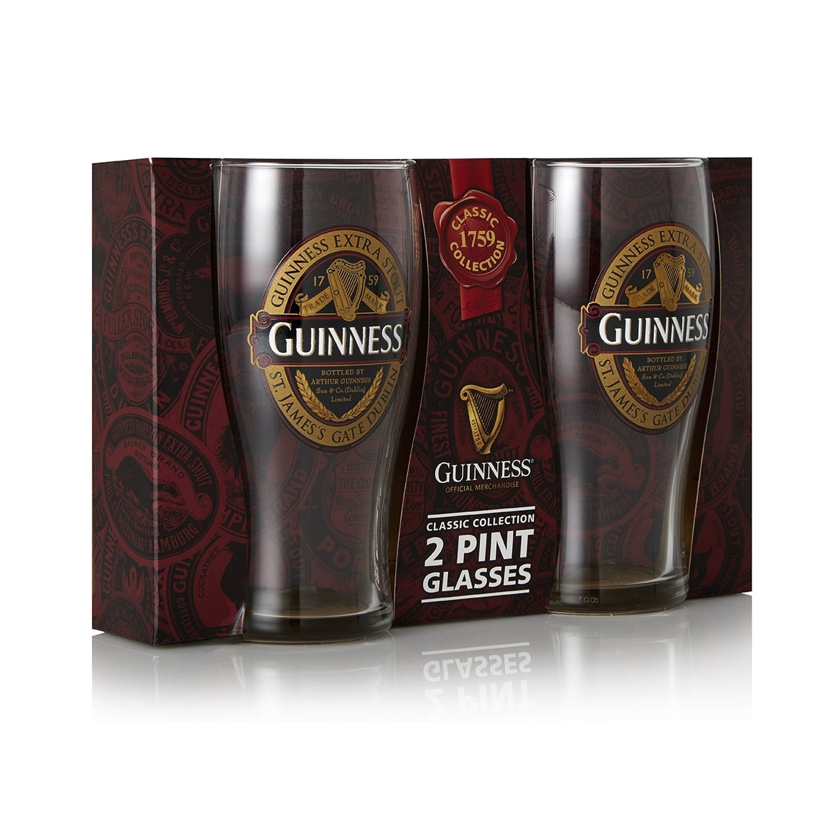 Guinness Classic Collection Pint Glass - 2 Pack
