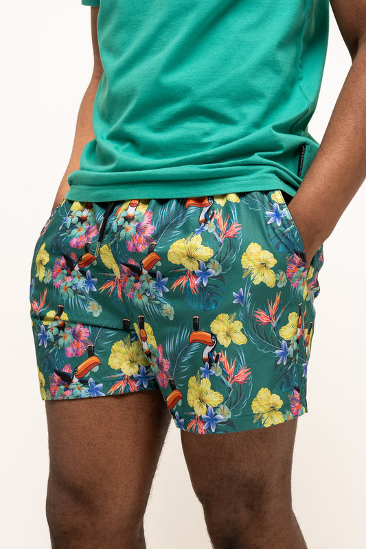 Guinness Toucan Hawaiian Green Beach Shorts