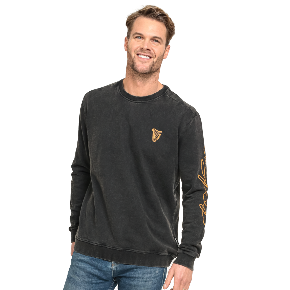 Guinness Black Distressed Gold Harp Sweatshirt