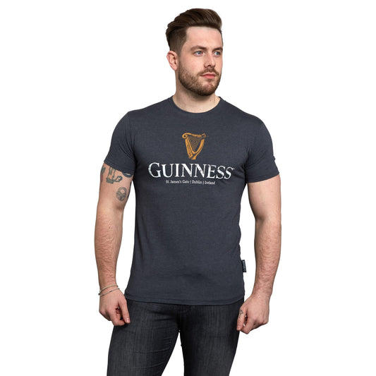 Guinness Navy Distressed Harp Logo T-Shirt