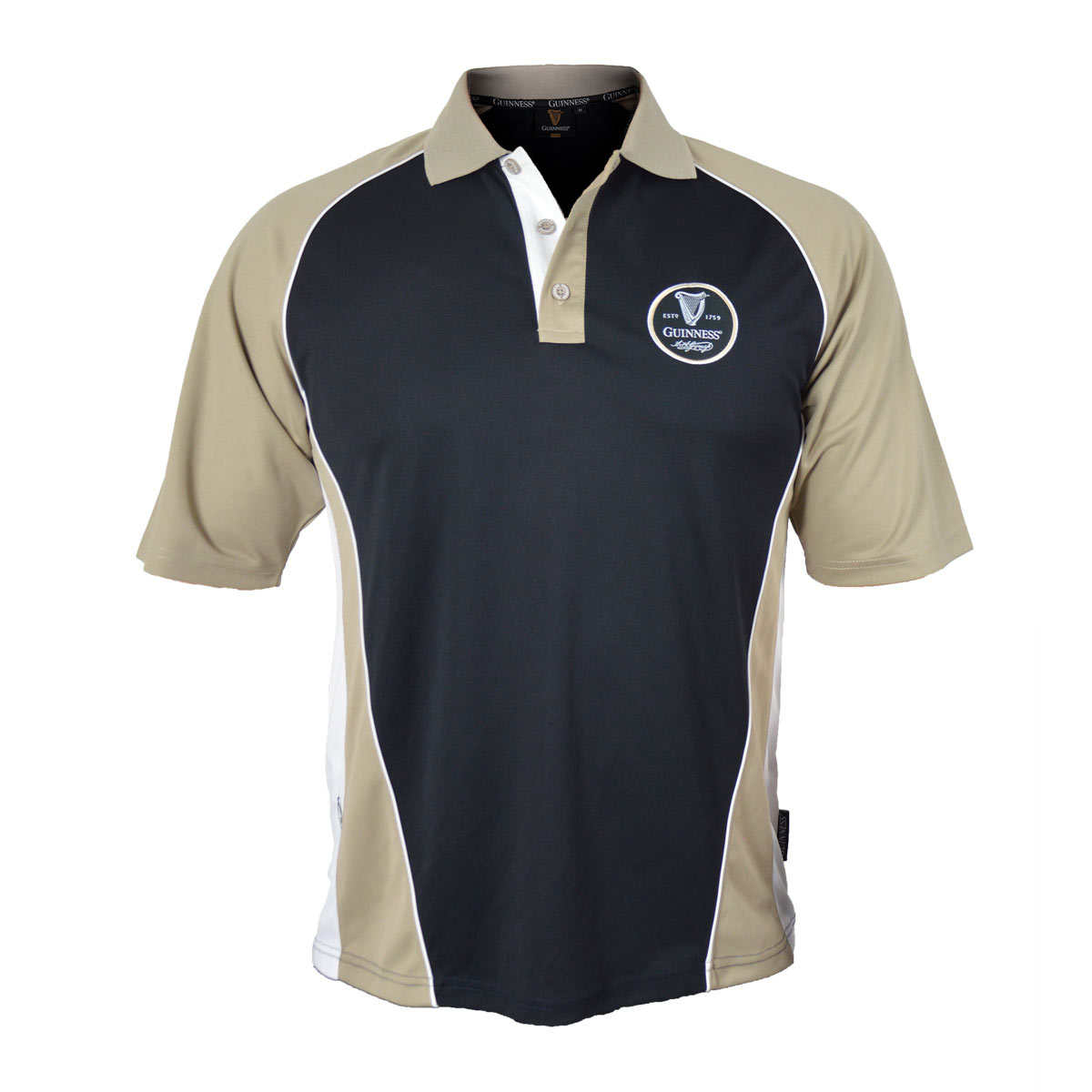 Guinness Brown Paneled Performance Golf Shirt with Official Guinness Harp Embroidery Logo