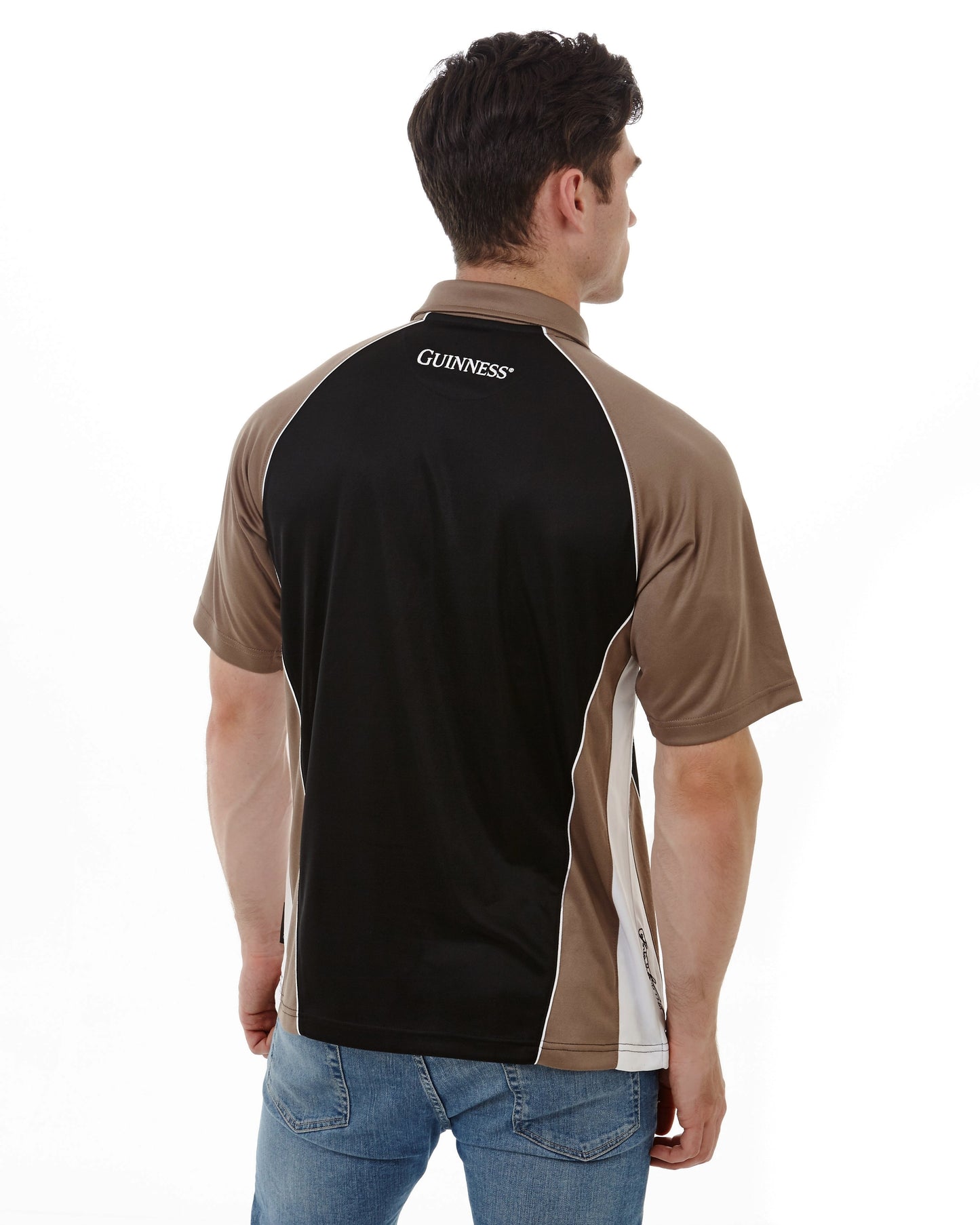 Guinness Brown Paneled Performance Golf Shirt with Official Guinness Harp Embroidery Logo