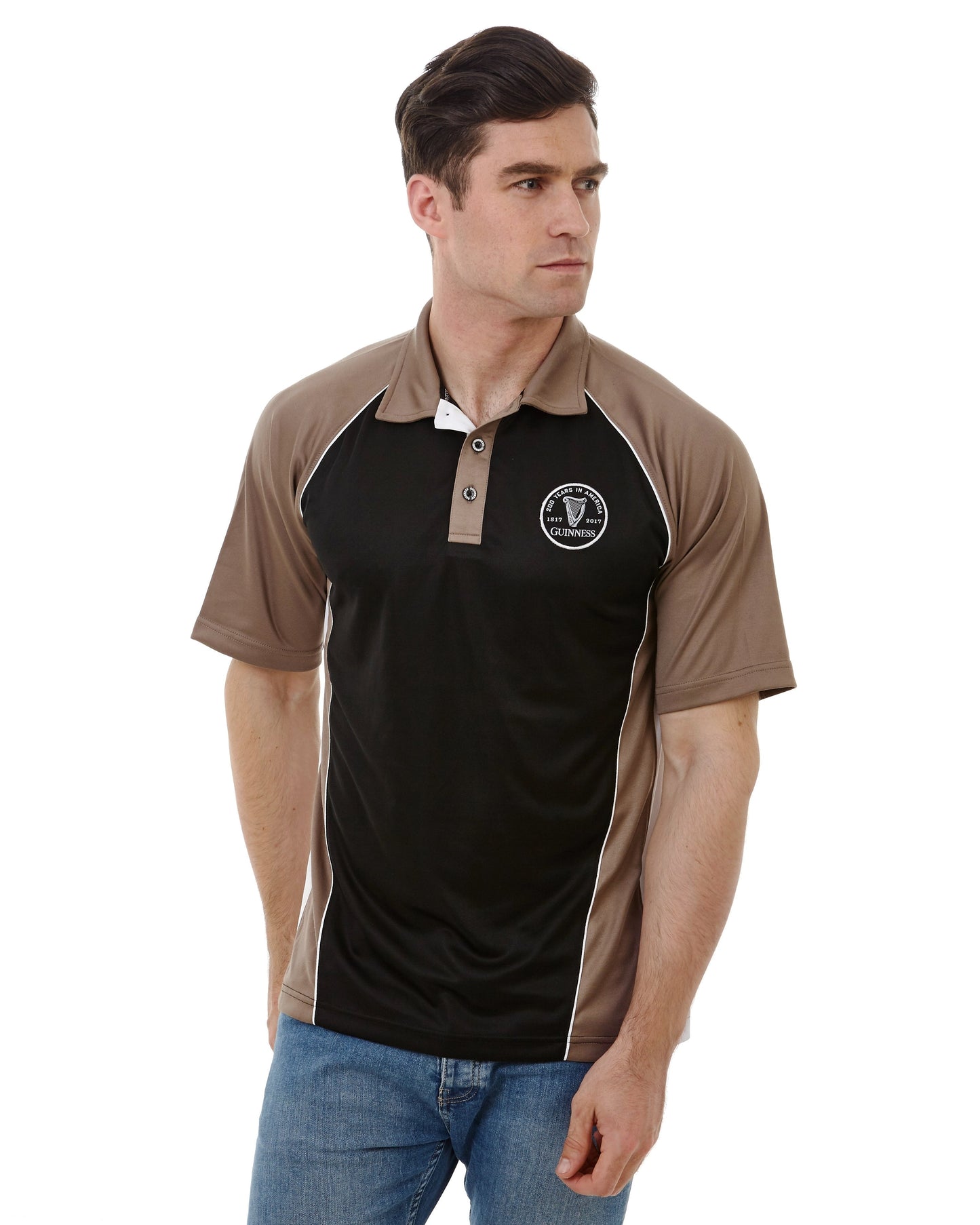 Guinness Brown Paneled Performance Golf Shirt with Official Guinness Harp Embroidery Logo