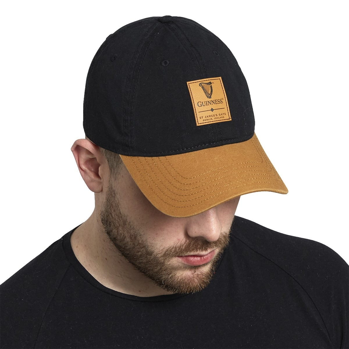 Guinness Premium Black & Camel with Leather Patch Cap